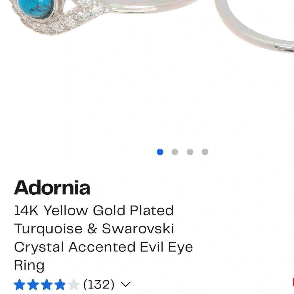 Adornia 14K Yellow Gold Plated Turquoise & Swarovski Crystal Evil Eye Ring size8